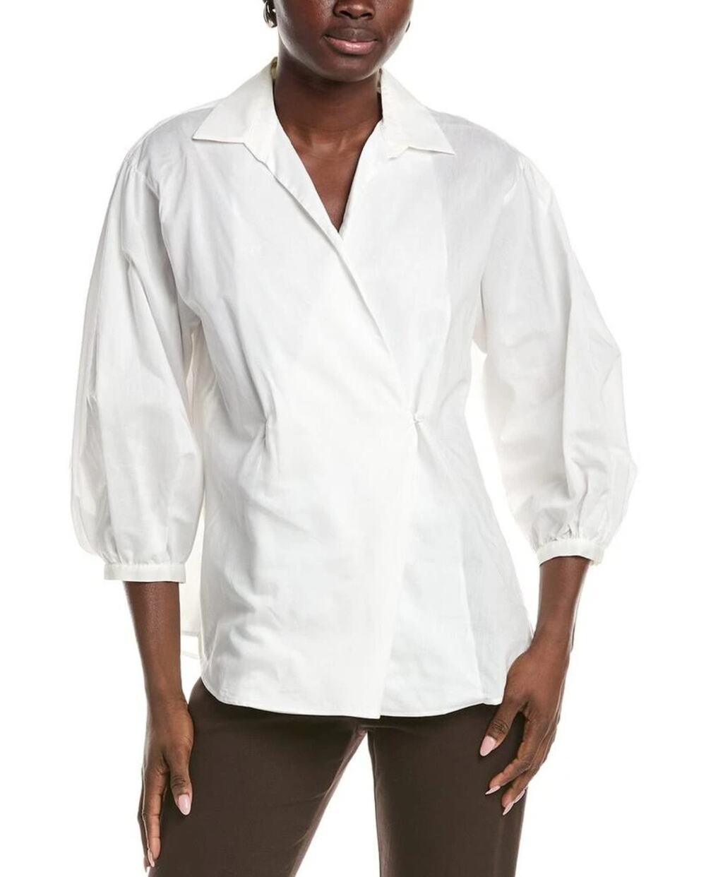 Weekend Max Mara Oversized Cotton Wrap Blouse Shirt US 0 eyelet puff sleeves